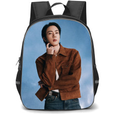 BTS Jin Backpack School Bag StudentPack - Jin Standing Portrait On Blue Background
