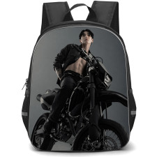 BTS Jung Kook Backpack School Bag StudentPack - Jung Kook Ride Black Bike Aesthetic Poster