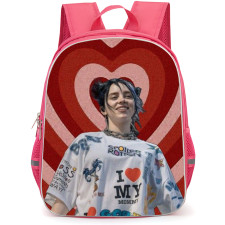 Billie Eilish Backpack StudentPack - Billie Eilish Wear Freak City T-Shirt And Standing Infront of Love Shape Background