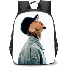 Chris Brown Backpack School Bag StudentPack - Chris Brown Wearing Cap Looks Up with White Background