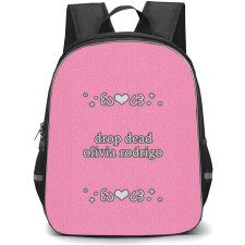 Olivia Rodrigo Backpack School Bag StudentPack - Olivia Rodrigo Drop Dead Pink Aesthetic Text Minimal Poster