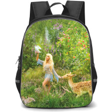Sabrina Carpenter Backpack School Bag StudentPack - Sabrina Carpenter Rolling Stone Magazine Walking With Deer In Forest Poster