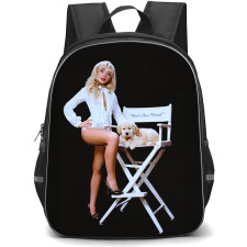 Sabrina Carpenter Backpack School Bag StudentPack - Sabrina Carpenter Standing With Puppy On Directors Chair Poster
