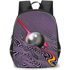 Tame Impala Backpack School Bag StudentPack - Tame Impala Diagonal Purple Lines with Silver Ball in Turbulent Flow
