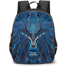 Tame Impala Backpack School Bag StudentPack - Tame Impala Hypnotic Blue Impala Head with Wavy Psychedelic Lines