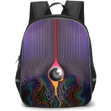 Tame Impala Backpack School Bag StudentPack - Tame Impala Vertical Purple Lines with Silver Ball and Multicolored Flowing Background