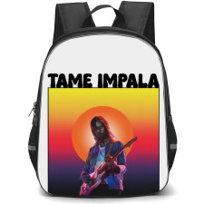 Tame Impala Backpack School Bag StudentPack - Tame Impala Retro Style Poster Kevin Parker Playing Guitar Sun White Background