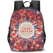 Tame Impala Backpack School Bag StudentPack - Tame Impala Text Circle on Vintage Red and Blue Halftone Zodiac Star Map Background