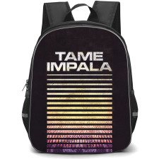 Tame Impala Backpack School Bag StudentPack - Tame Impala Text with Retro Style Lines on Dark Rusted Background