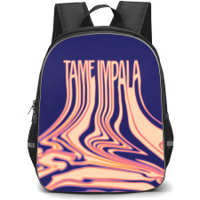Tame Impala Backpack School Bag StudentPack - Tame Impala Tame Impala Melting Text with Wavy Flow on Blue Background