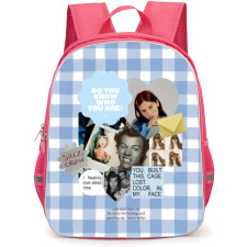 Gracie Abrams Backpack StudentPack - Gracie Abrams Collage Sticker On Blue White Check Fabric Background