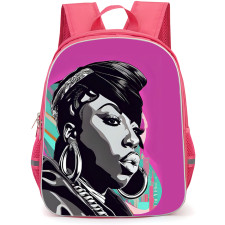 Megan Thee Stallion Backpack School Bag StudentPack - Gray Side Portrait Cartoon Art Purple Background