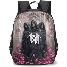 Sleep Token Backpack School Bag StudentPack - Sleep Token 3 Women Stands on Pink Flowers Background