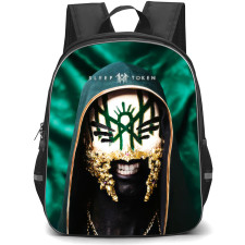Sleep Token Backpack School Bag StudentPack - Sleep Token Front Profile in Green Hood Green Background