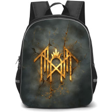 Sleep Token Backpack School Bag StudentPack - Sleep Token Golden Logo with Cracked Grey Background