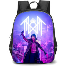 Sleep Token Backpack School Bag StudentPack - Sleep Token Holding Mic with Glowing Logo and Purple Background
