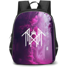 Sleep Token Backpack School Bag StudentPack - Sleep Token Logo with Pink Flowers in Gothic Building