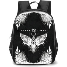 Sleep Token Backpack School Bag StudentPack - Sleep Token Smaller Moth Logo with Black and White Background