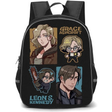 Resident Evil Requiem Backpack School Bag StudentPack - Leon Scott Kennedy And Grace Ashcroft Chibi Art