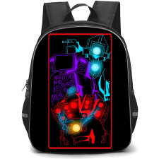 Skibidi Toilet Backpack StudentPack - Skibidi Toilet Character Neon Effecf On Black Background