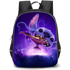 Lilo & Stitch Backpack StudentPack - Stitch Eating Genie Lamp Black Purple Background