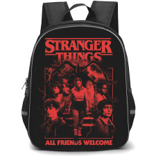 Stranger Things Backpack School Bag StudentPack - Stranger Things All Friends Welcome Retro Poster