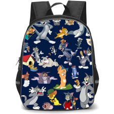 Tom and Jerry Backpack StudentPack - Tom and Jerry Poses Collage Navy Blue Background
