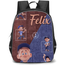 Wreck It Ralph Felix Backpack StudentPack - Felix Holding Hammer On Purple Red Background