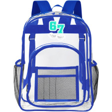 67 Hands Transparent Clear Backpack School Bag - Clearpack Blue