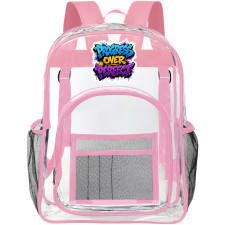 Progress Over Perfect Text Quote Transparent Clear Backpack School Bag - Clearpack Pink