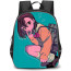 Dandadan Momo Ayase Backpack StudentPack - Momo Ayase Showing Peace Sign On Cyan Background