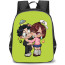Dandadan Backpack StudentPack - Dandadan Ayase Momo And Okarun Chibi Art Green Background